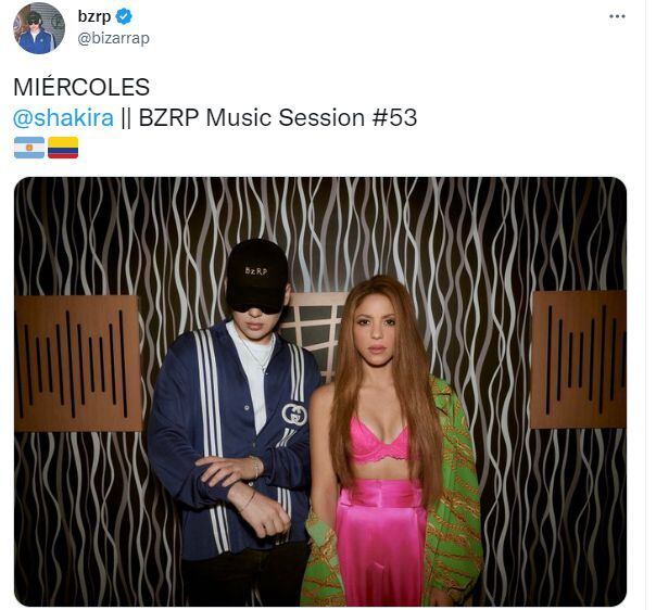 Tuit de Bizarrap confirmando nueva canción junto a Shakira.