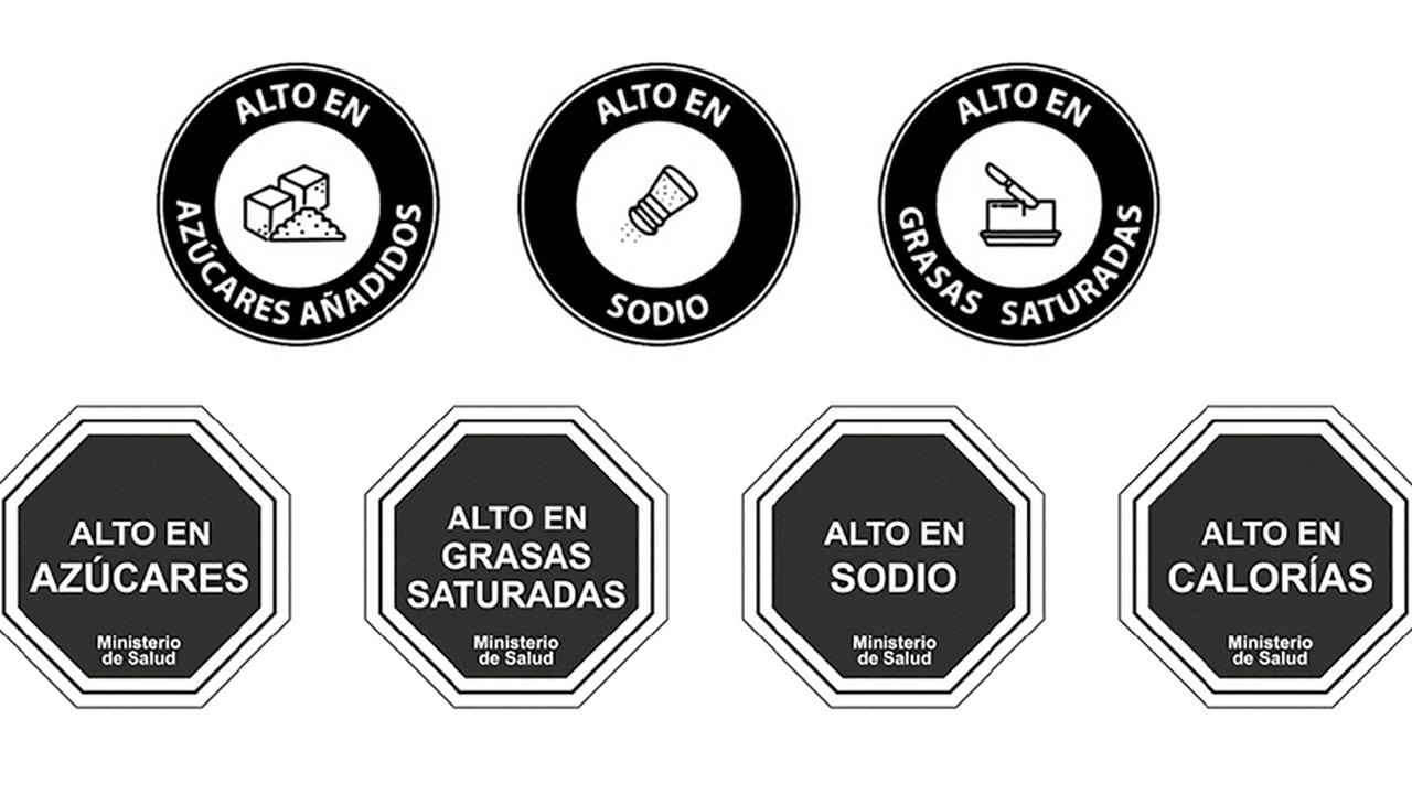 Mientras que el Gobierno propuso estos sellos circulares, en Chile utilizan formas octagonales para advertir a los consumidores.