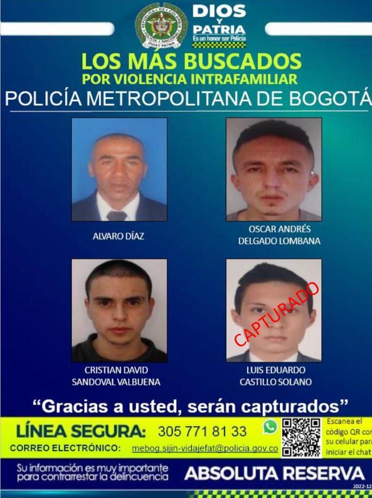 La Policía de Bogotá presentó el cartel de los más buscados en la capital por casos de violencia intrafamiliar.