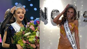 R’Bonney Gabriel, actual Miss Universo y Morgan Romano, nueva Mis USA.