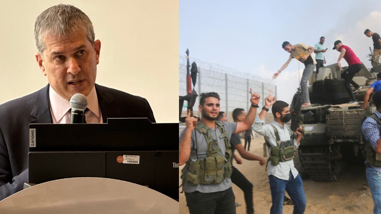 De izquierda a derecha: Gali Dagan, embajador de Israel en Colombia, y parte de lo ocurrido en ese país este sábado, 7 de octubre.