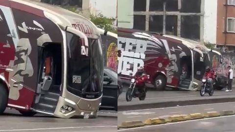 El Bus del Deportes Tolima se quedó atorado con el asfalto en principal vía de Bogotá.