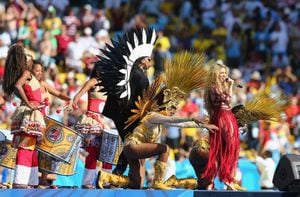 Shakira durante su presentación en la final del Mundial de Brasil 2014