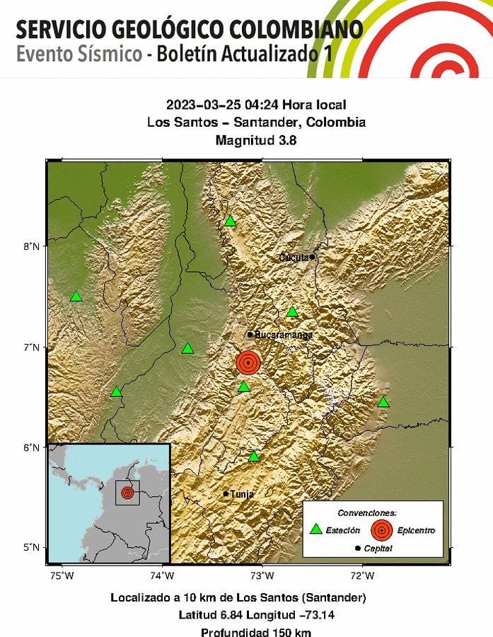 Boletines temblor en Colombia - sábado 25 Los Santos Santander