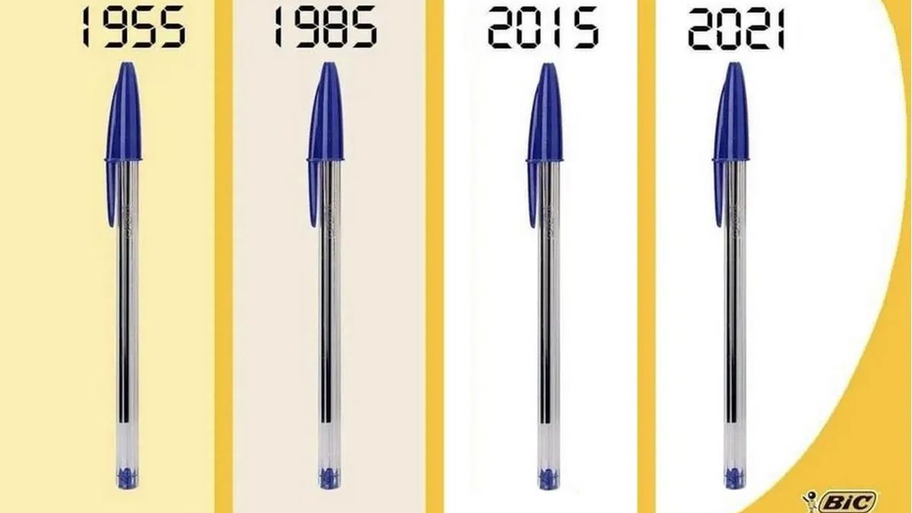 Evolución de los bolígrafo Bic Cristal a través de los años.