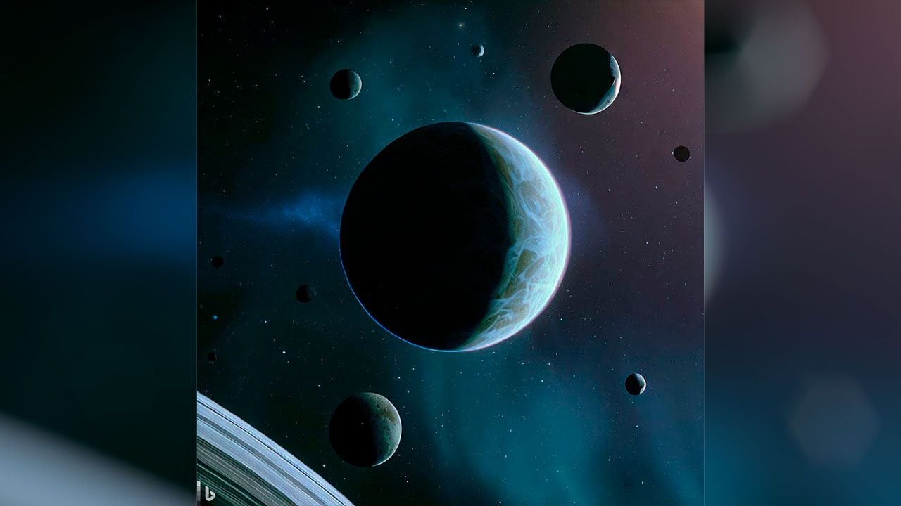 Ilustración creada por una IA que recrea la apariencia de un exoplaneta.
