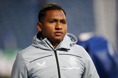 GLASGOW, SCOTLAND - MARCH 10: Alfredo Morelos of Rangers looks on during his pitch inspection prior to the UEFA Europa League Round of 16 Leg One match between Rangers FC and Crvena Zvezda at Ibrox Stadium on March 10, 2022 in Glasgow, Scotland. (Photo by Ian MacNicol/Getty Images)