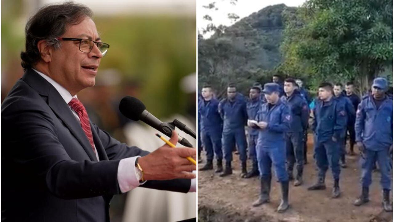 Presidente Gustavo Petro y militares de desminado