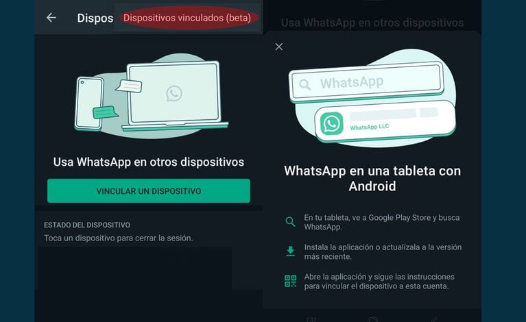 WhatsApp beta tiene una opción para vincular una cuenta a una tablet Android.