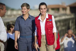 CARTAGENA, COLOMBIA - JUNE 13: Queen Letizia of Spain (R) accompanied by the First Lady of the Republic of Colombia, Veronica Alcocer (L) visit the restoration works of the Baluarte de Santa Catalina during the first day of her trip to Colombia on June 13, 2023 in Cartagena, Colombia. Queen Letizia of Spain makes a three-day trip to Colombia to learn about various projects in which Spanish cooperation works in the country. This is the eighth trip that Queen Letizia of Spain has made to give visibility to the programs that Spanish cooperation develops in areas considered priority. (Photo by Carlos Alvarez/Getty Images)
