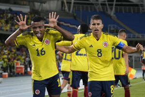Gustavo Puerta celebrando uno de los goles de Colombia en el 2-0 ante Perú