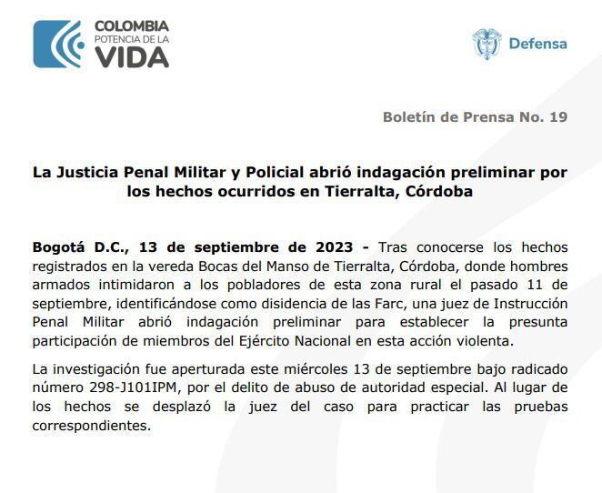 JUSTICIA PENAL MILITAR INVESTIGARÁ A MILITARES POR INICENTE EN TIERRALTA