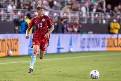 SANTA CLARA, CA - SEPTEMBER 27: Jorge Carrascal #13 of Colombia dribbles the ball during a game between Colombia and Mexico at Levi's Stadium on September 27, 2022 in Santa Clara, California. (Photo by Doug Zimmerman/ISI Photos/Getty Images)