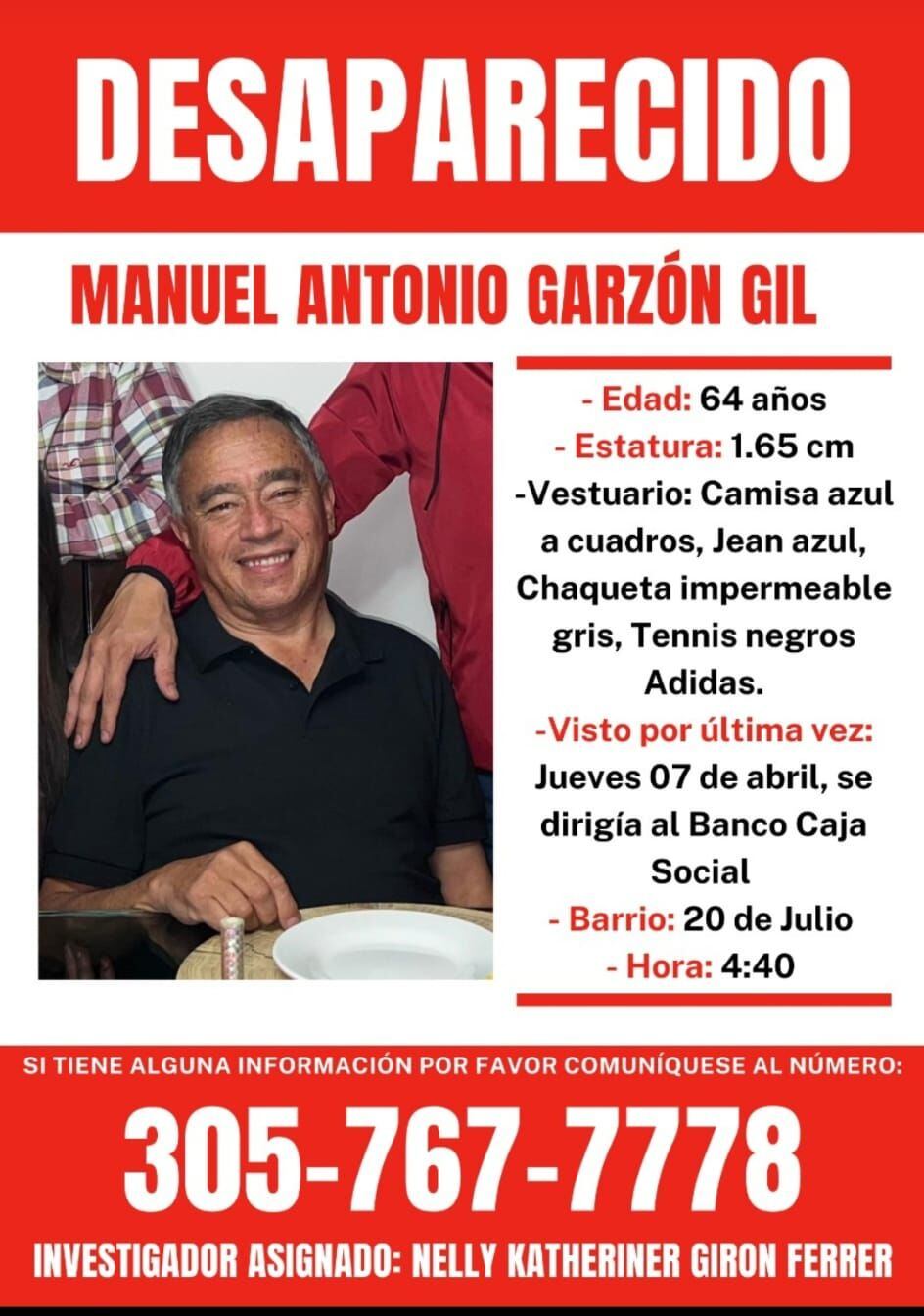 Manuel Antonio Garzón salió de su casa en el sur de Bogotá el pasado jueves y nadie sabe de su paradero.