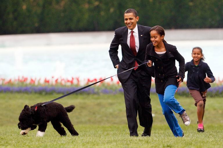 El día de abril de 2009 en que Malia y Sasha Obama recibieron a Bo en la Casa Blanca.