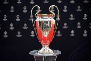 El trofeo se exhibe antes del sorteo de la fase de grupos de la Liga de Campeones de la UEFA 2023/24 en el Grimaldi Forum de Mónaco, el jueves 31 de agosto de 2013. (Foto AP/Daniel Cole)