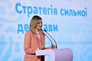 Conferencia de Embajadores de Ucrania, en donde la primera dama dio un discurso.  (Photo credit should read Yurii Rylchuk/ Ukrinform/Future Publishing via Getty Images)