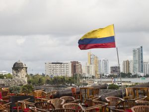 Colombia Flag at the old city of Cartagena. Getty Images.