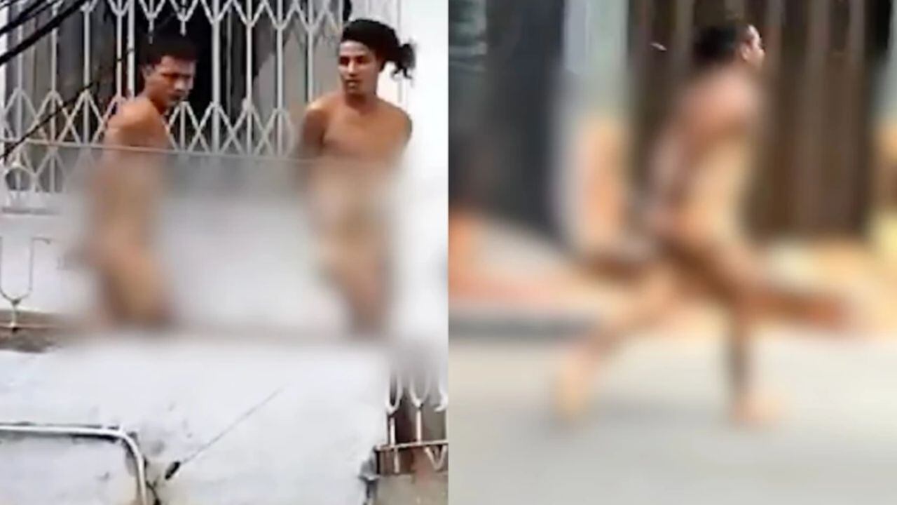 Supuestos ladrones son desnudados en Medellín.