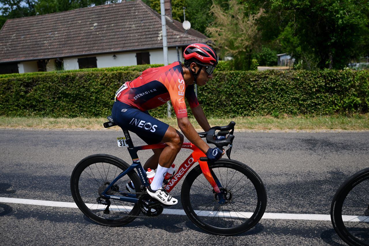 SALINS-LES-BAINS - JUNE 08: Egan Bernal of Colombia and Team INEOS Grenadiers competes during the 75th Criterium du Dauphine 2023, Stage 5 a 191.1km stage from Cormoranche-sur-Saône to Salins-les-Bains / #UCIWT / on June 08, 2023 in Salins-les-Bains, France. (Photo by Dario Belingheri/Getty Images)
