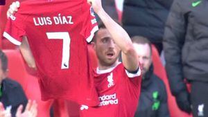 Dedicatoria a Luis Díaz tras el gol de Diogo Jota, jugador del Liverpool