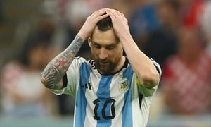 Soccer Football - FIFA World Cup Qatar 2022 - Semi Final - Argentina v Croatia - Lusail Stadium, Lusail, Qatar - December 13, 2022 Argentina's Lionel Messi reacts REUTERS/Lee Smith