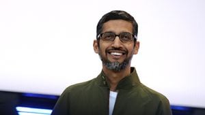 MOUNTAIN VIEW, CA - MAY 08:  Google CEO Sundar Pichai delivers the keynote address at the Google I/O 2018 Conference at Shoreline Amphitheater  on May 8, 2018 in Mountain View, California.  Google's two day developer conference runs through Wednesday May 9.  (Photo by Justin Sullivan/Getty Images)