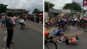 Aunque fue aparatosa la caída, los médicos de la Vuelta a Colombia no reportaron heridas de gravedad en los ciclistas. Foto: Instagram @ricardohenaocalderon.