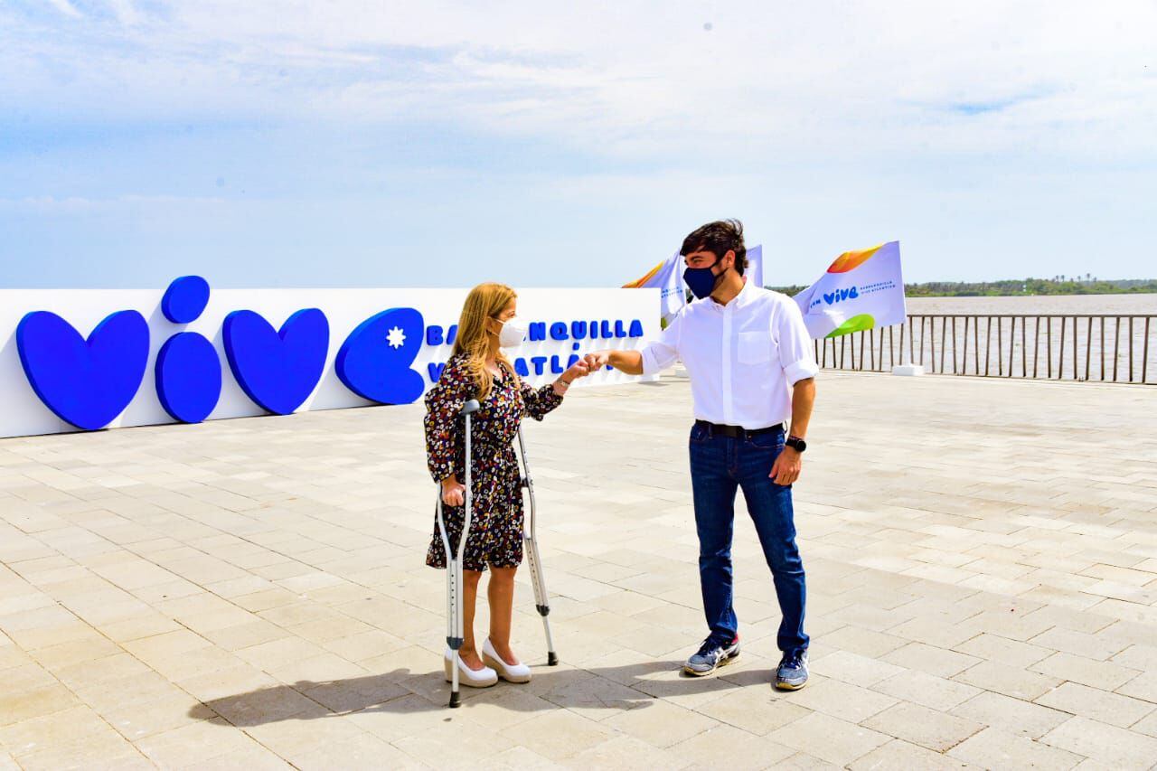 Elsa Noguera, gobernadora del Atlántico, y Jaime Pumarejo, alcalde de Barranquilla, durante el lanzamiento de la estrategia 'Ven vive Barranquilla, vive Atlántico'.