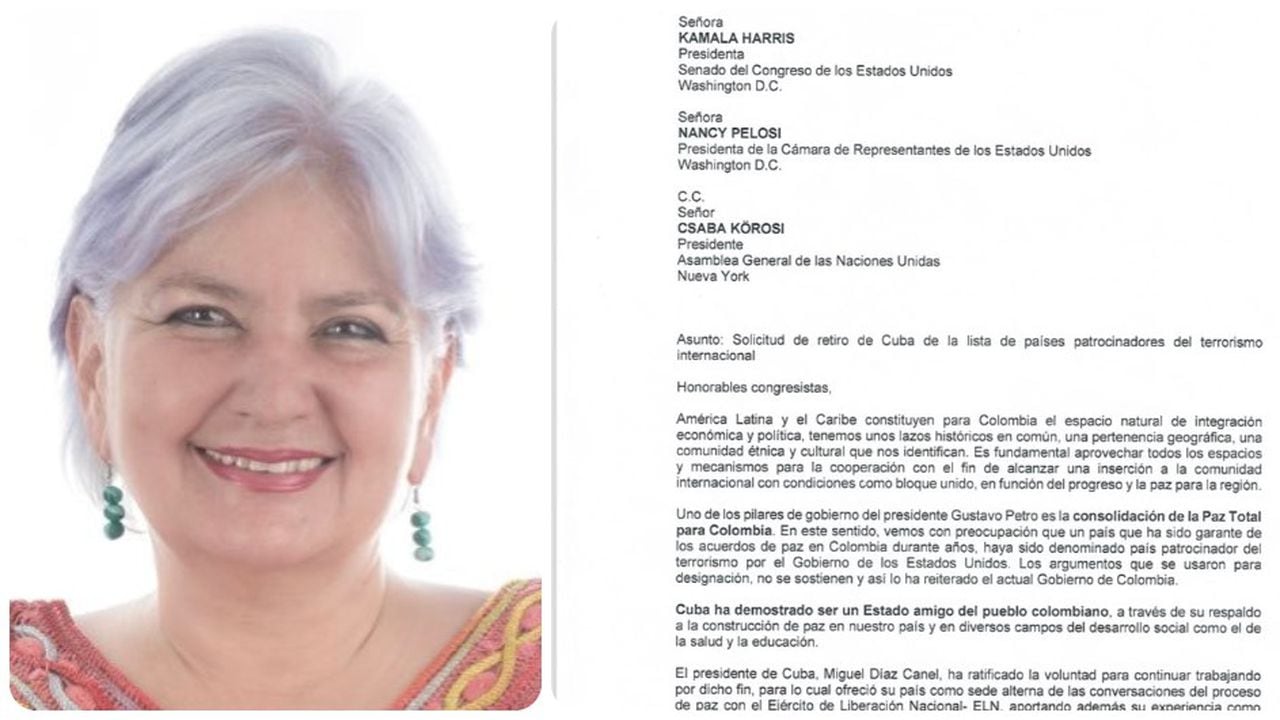 La senadora Gloria Flórez y la carta que ella junto a 80 congresistas enviaron a Estados Unidos.