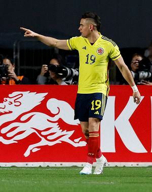 Borré celebrando el 2-1 de Colombia sobre Japón