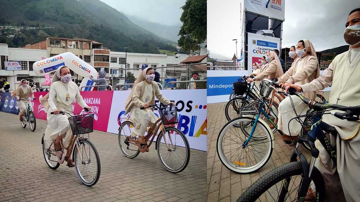 Un grupo de monjas salieron a competir en bicicleta en medio de la "Vuelta a la Juventud 2021", en Pamplona, Norte de Santander.