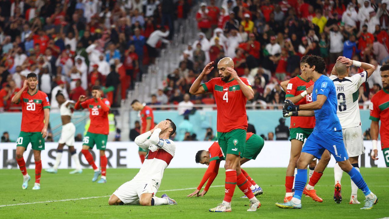 Soccer Football - FIFA World Cup Qatar 2022 - Quarter Final - Morocco v Portugal - Al Thumama Stadium, Doha, Qatar - December 10, 2022 Portugal's Cristiano Ronaldo reacts after Pepe misses a chance to score REUTERS/Carl Recine