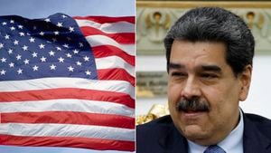 Maduro y una bandera de Estados Unidos