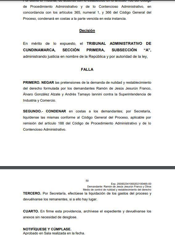 El Tribunal Administrativo de Cundinamarca rechazó la demanda presentada por el presidente de la Federación Colombiana de Fútbol, Ramón Jesurún.