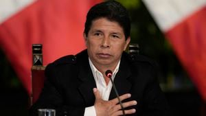 FILE - Peruvian President Pedro Castillo gives a press conference at the presidential palace in Lima, Peru, Oct. 11, 2022. On Wednesday, Dec. 7, 2022, Castillo faces a third impeachment attempt by Congress. (AP Photo/Martin Mejia, File)