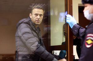 This screen grab from a handout footage provided by the Babushkinsky district court on February 5, 2021, shows Russian opposition leader Alexei Navalny, charged with defaming a World War II veteran, looking from inside a glass cell during a court hearing in Moscow. (Photo by Handout / Moscow's Babushkinsky district court press service / AFP) / RESTRICTED TO EDITORIAL USE - MANDATORY CREDIT "AFP PHOTO / Moscow's Babushkinsky district court press service / handout " - NO MARKETING - NO ADVERTISING CAMPAIGNS - DISTRIBUTED AS A SERVICE TO CLIENTS