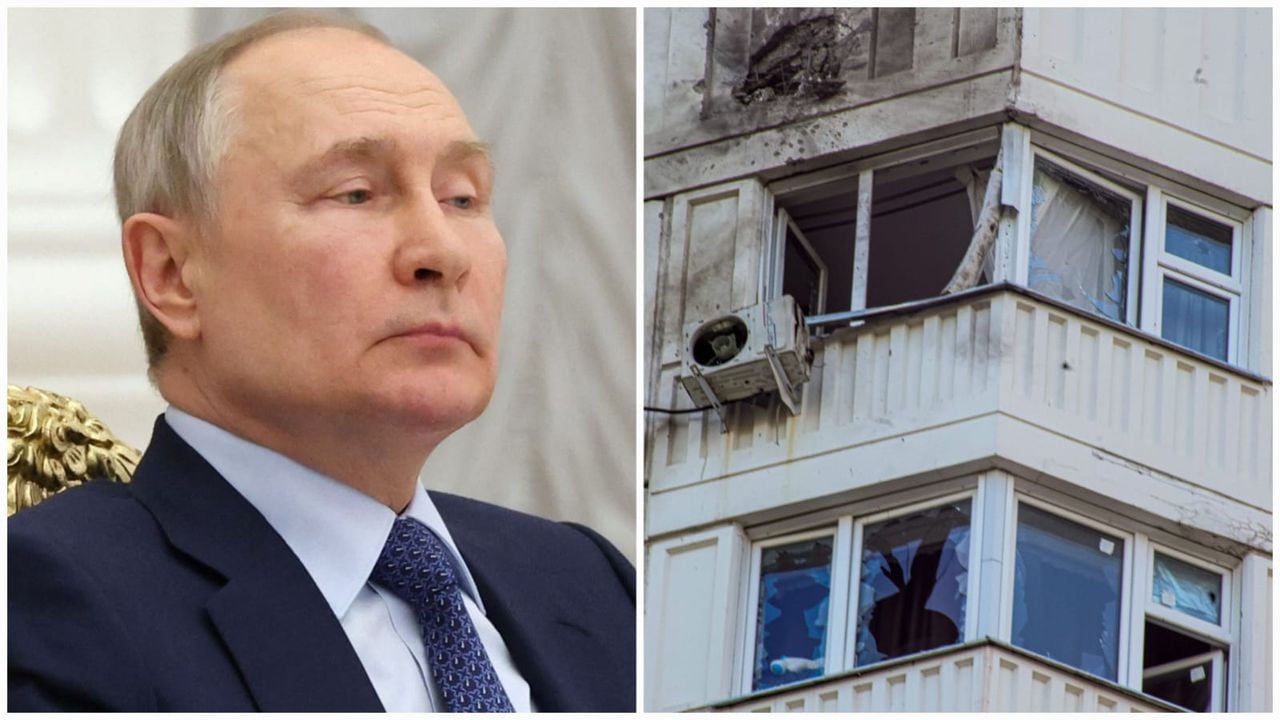 Parte de un edificio de apartamentos que supuestamente fue dañado por un dron ucraniano en Moscú, Rusia, el martes 30 de mayo de 2023. El presidente Putin acusó también a Occidente.