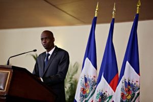 FILE PHOTO: Haiti's President Jovenel Moise speaks during the investiture ceremony of the independent advisory committee for the drafting of the new constitution at the National Palace in Port-au-Prince, Haiti October 30, 2020. REUTERS/Andres Martinez Casares/File Photo