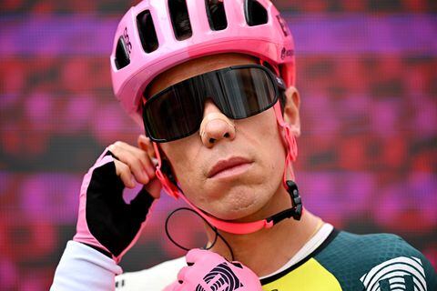 VENOSA, ITALY - MAY 09: Rigoberto Urán of Colombia and Team EF Education-EasyPost prior to the 106th Giro d'Italia 2023, Stage 4 a 175km stage from Venosa to Lago Laceno 1059m / #UCIWT / on May 09, 2023 in Venosa, Italy. (Photo by Stuart Franklin/Getty Images,)