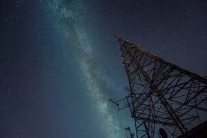 Radio tower with milky way