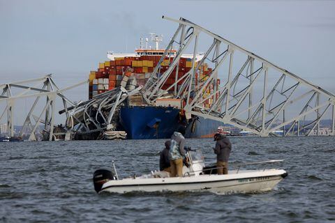Una vista del buque de carga Dali que se estrelló contra el puente Francis Scott Key provocando su colapso en Baltimore, Maryland, EE.UU., el 26 de marzo de 2024.