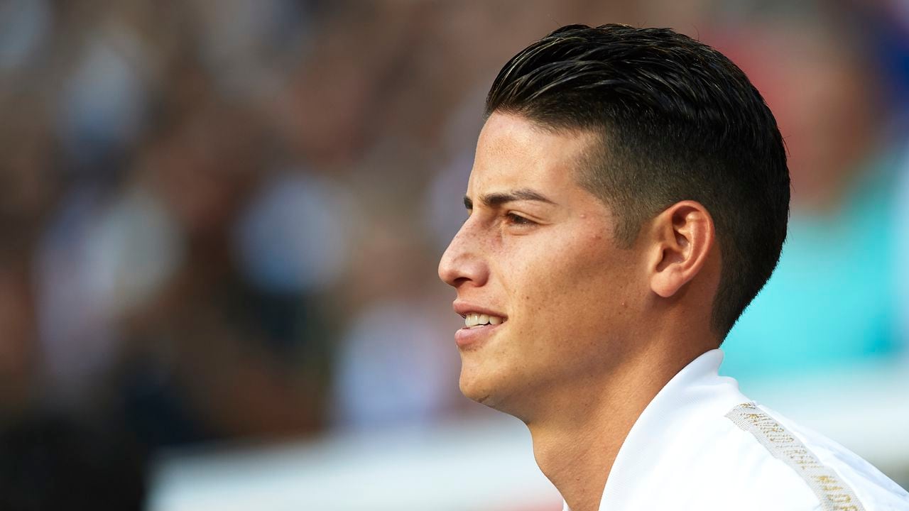 MADRID, SPAIN - AUGUST 24: James Rodriguez of Real Madrid looks on prior to the Liga match between Real Madrid CF and Real Valladolid CF at Estadio Santiago Bernabeu on August 24, 2019 in Madrid, Spain. (Photo by Quality Sport Images/Getty Images)