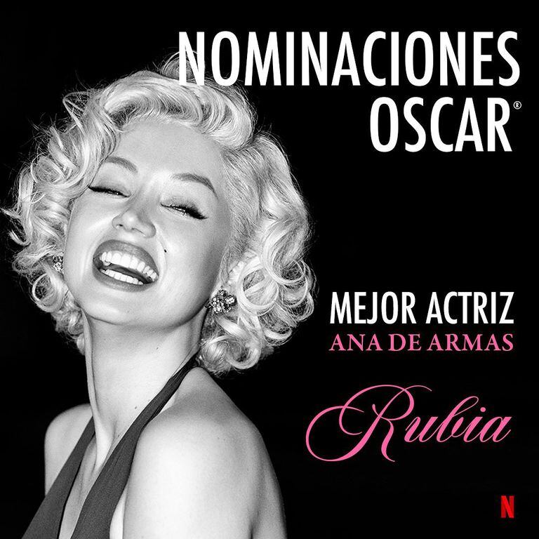 Ana de Armas está nominada a Mejor actriz por su rol protagónico en Blonde. Foto: Instagram @netflixlatam.