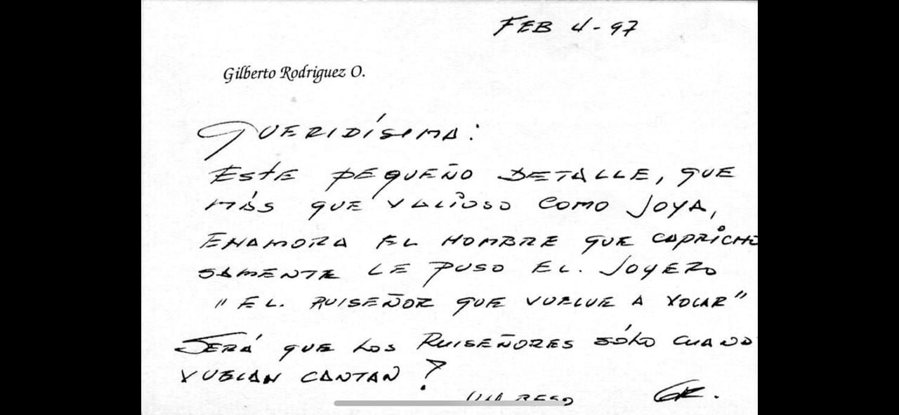 Una de las cartas que Gilberto Rodríguez Orejuela le escribió a su expareja sentimental.