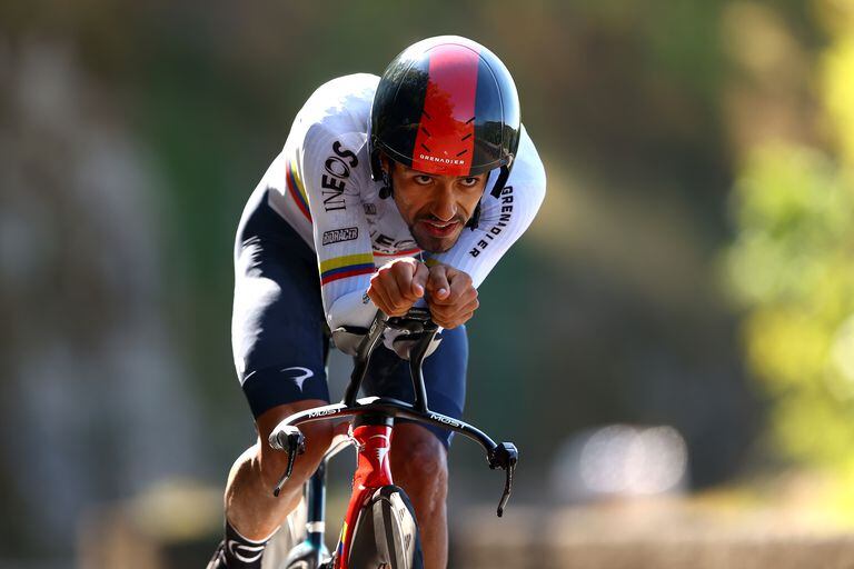 ROCAMADOUR, FRANCE - JULY 23: Daniel Felipe Martinez Poveda of Colombia and Team INEOS Grenadiers sprints during the 109th Tour de France 2022, Stage 20 a 40,7km individual time trial from Lacapelle-Marival to Rocamadour / #TDF2022 / #WorldTour / on July 23, 2022 in Rocamadour, France. (Photo by Michael Steele/Getty Images)