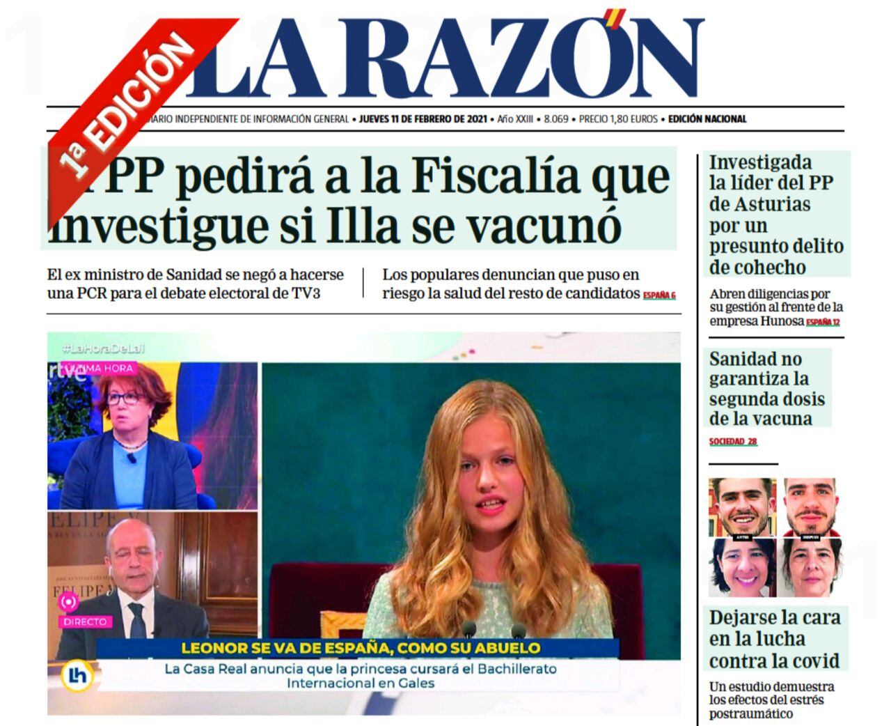 El diario La Razón destacó en portada el incidente, que surge cuando se discute la despenalización de las injurias contra la corona.