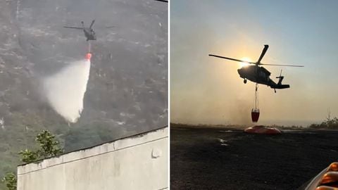 El helicóptero Black Hawk UH-60L en configuración Bambi Bucket apoya las labores de control de los focos en el sector Altos de Menga.