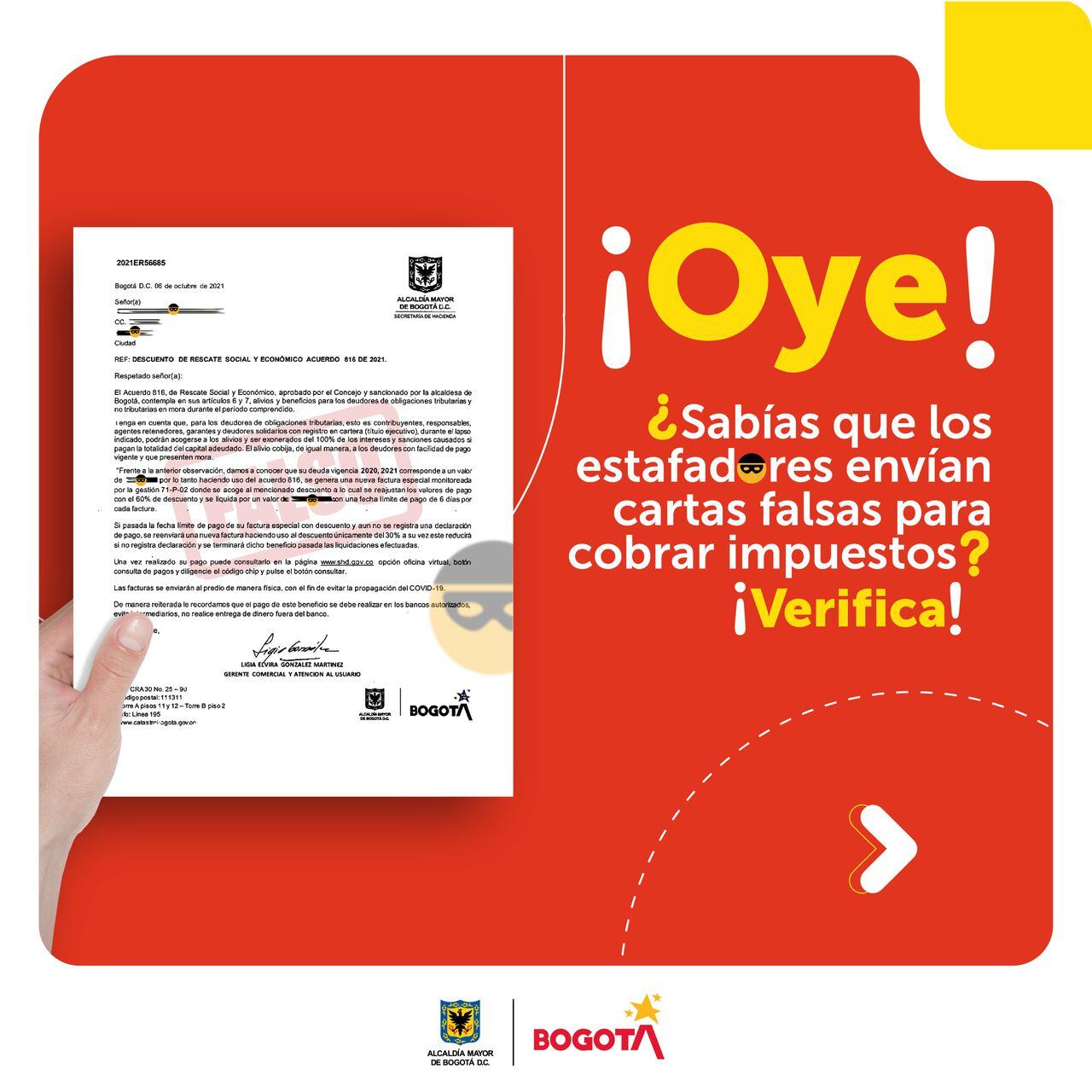 cartas falsas sbre cobro de impuestos en Bogotá?