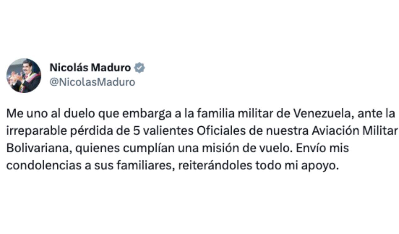 Así fue el mensaje de condolencia del presidente Nicolás Maduro